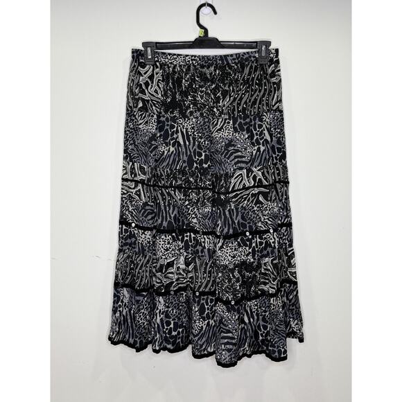 Vintage Choices Maxi Skirt Large Tiered Animal Print Black White - Picture 7 of 10